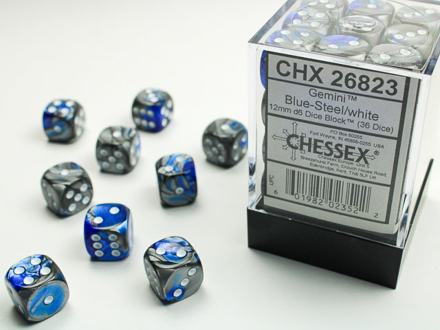 Gemini: 12mm D6 Blue Silver/White (36)