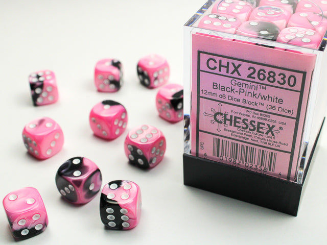 Gemini: 12mm D6 Black Pink/White (36)