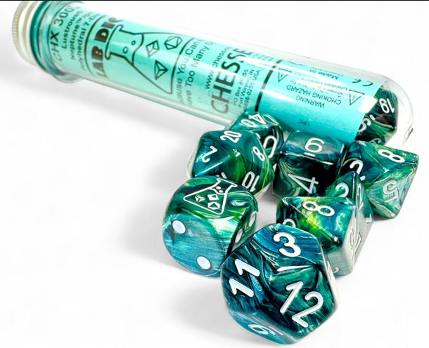 Lab Dice 9: Lustrous Neptune/grey Polyhedral 7-Die Set (with bonus die)