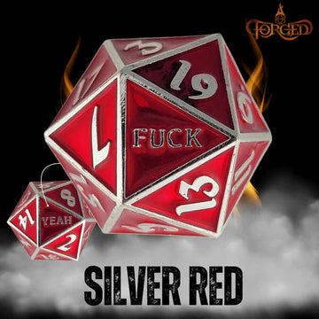 F*ck Yeah D20 Metal RPG Dice - Silver Red