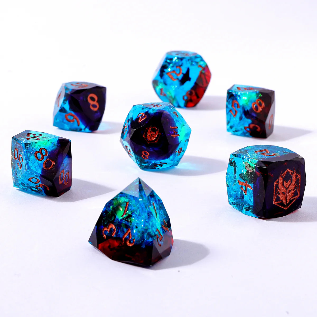 Captured Magic Luster Cut Resin Dice Set - Blue & Red