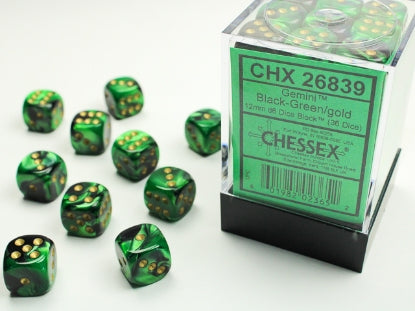 Gemini 4: 12mm D6 Black Green/Gold (36)