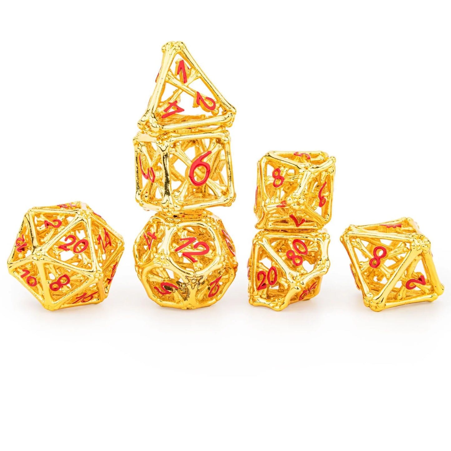 Death's Treasure Shiny Gold with Red Hollow Metal Dice