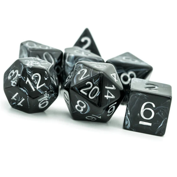 Foam Brain Games: Black Brushed White Silk RPG Dice Set