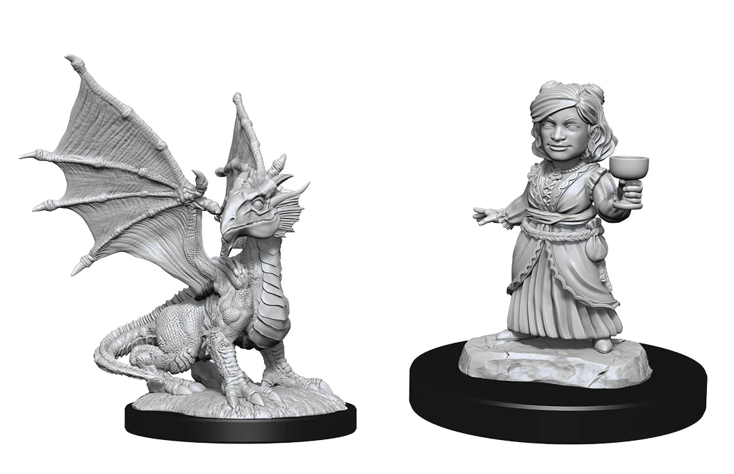 D&D Nolzur's Marvelous Miniatures: Silver Dragon Wyrmling & Female Halfling