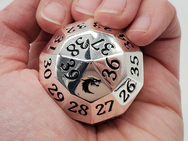 Old School Dice: Metal D40 Spindown - Silver w/ Black