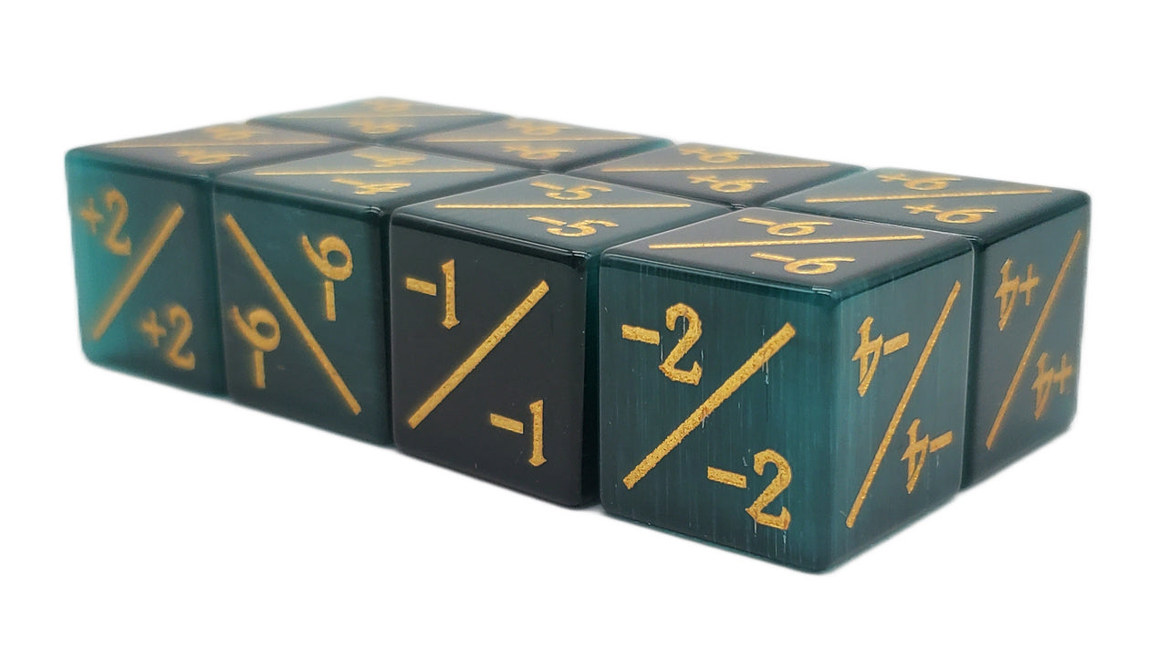 Old School Dice: Gemstone +/- Counter Dice - Cat's Eye Green