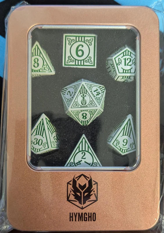 Metal Bard RPG Dice Set White w/Green