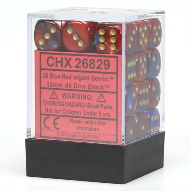 Gemini: 12mm D6 Blue Red/Gold (36)