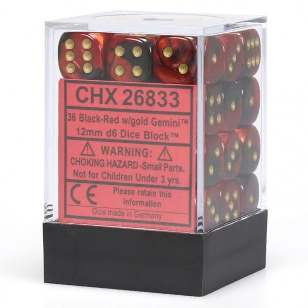 Gemini: 12mm D6 Black Red Gold/Black (36)