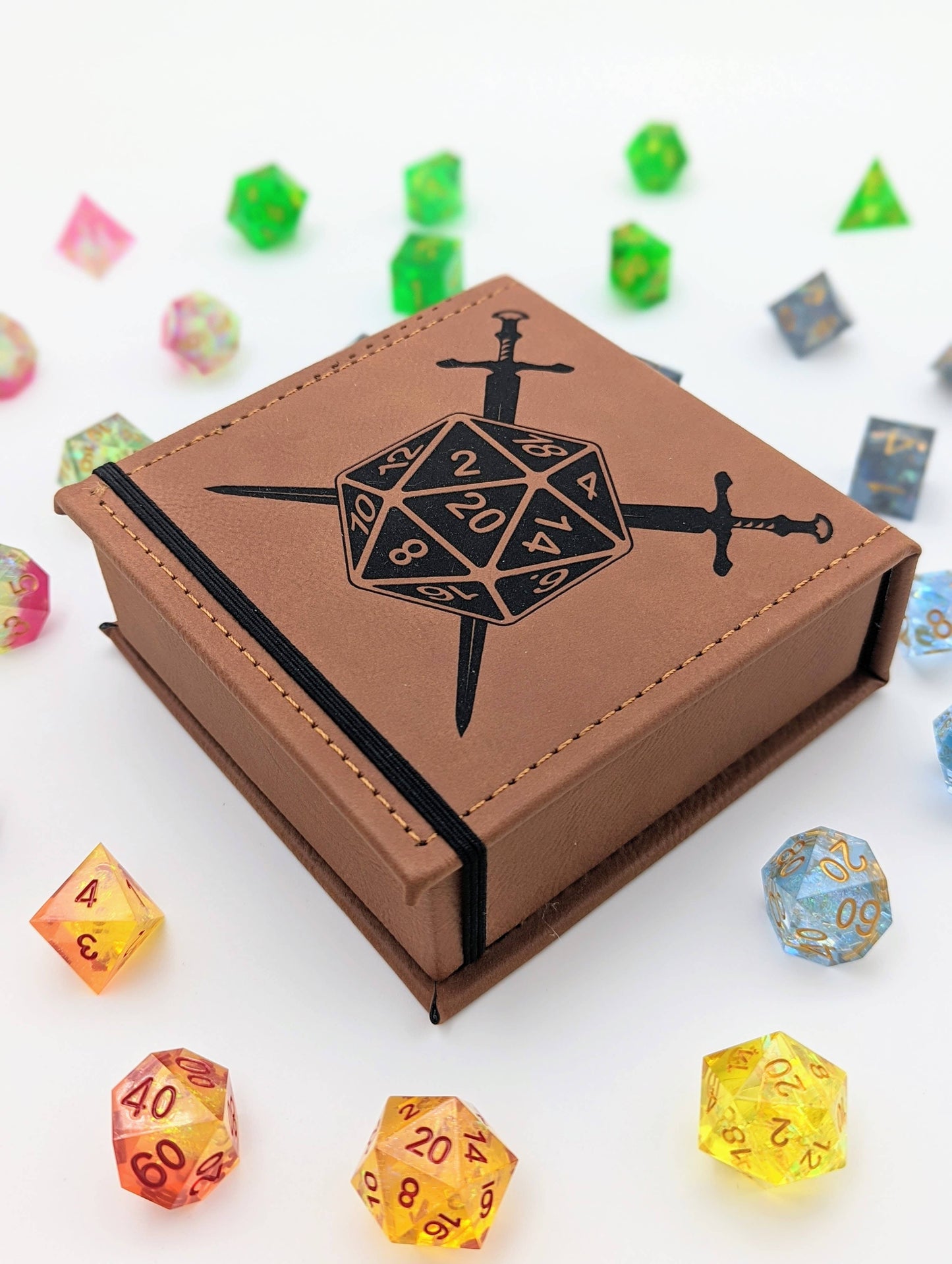 D20 Swords - D&D - Vegan Leather Dice Box