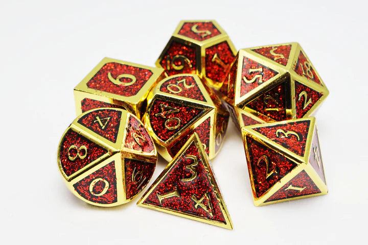 Foam Brain Games: Gold with Red Glitter Metal RPG Dice Set