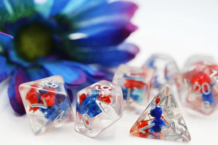 Foam Brain Games: Red and Blue Flower RPG Dice Set