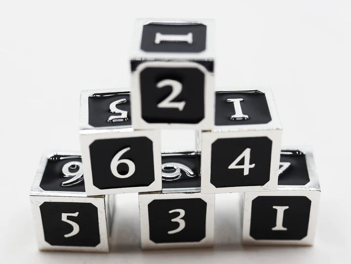 Foam Brain Games: Black and Silver D6 Metal Dice Set