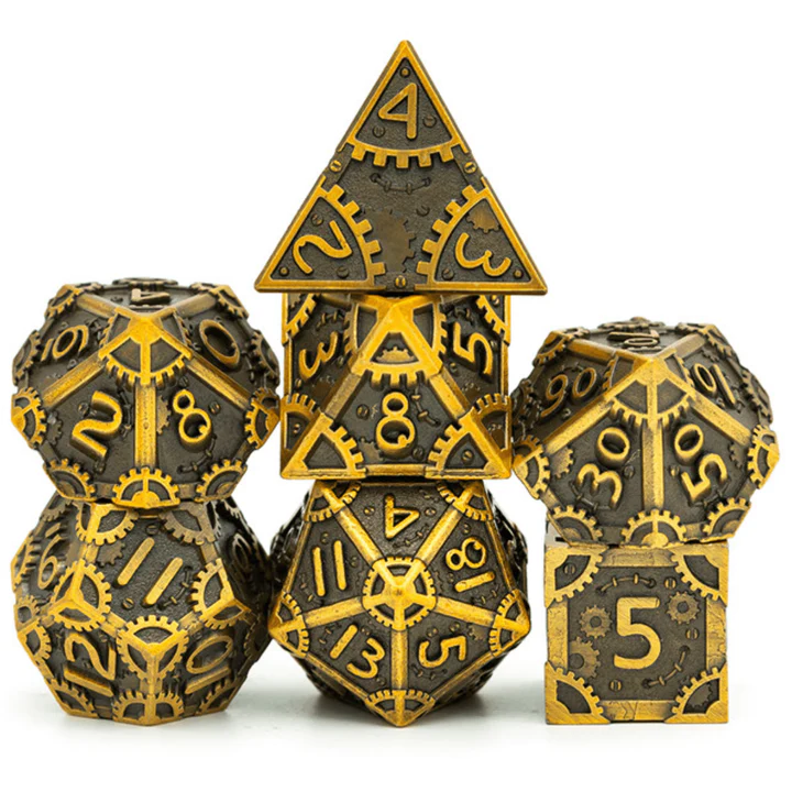 Foam Brain Games: SteamPunk Antique Gold Metal RPG Dice Set