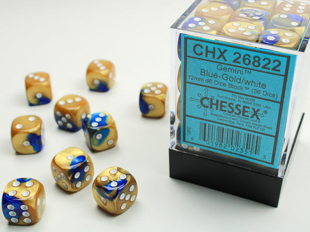 Gemini: 12mm D6 Blue Gold/White (36)