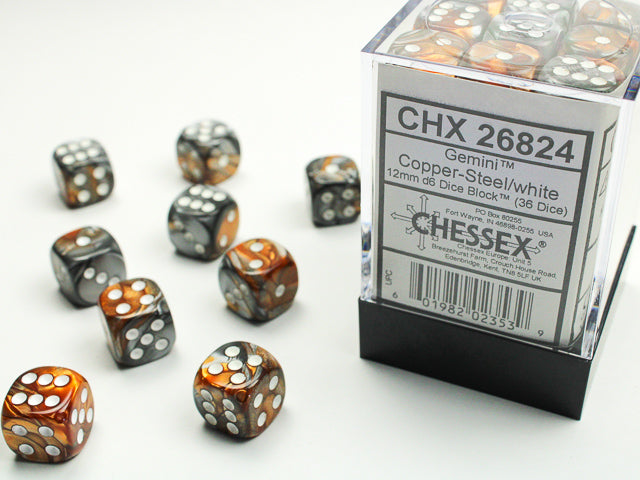 Gemini: 12mm D6 Copper Steel/White (36)