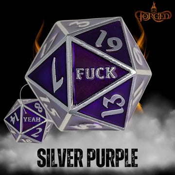 F*ck Yeah D20 Metal RPG Dice - Silver Purple