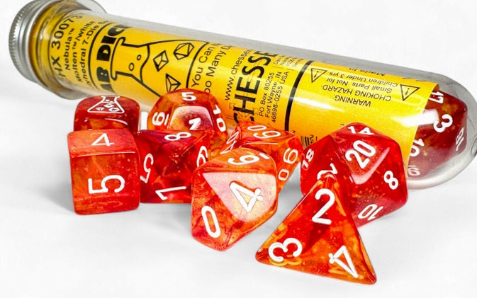 Lab Dice 9: Nebula Molten/white Polyhedral 7-Die Set (with bonus die)