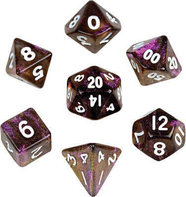 10mm Mini Stardust Acrylic Poly Dice Set: Supervolcano (7)