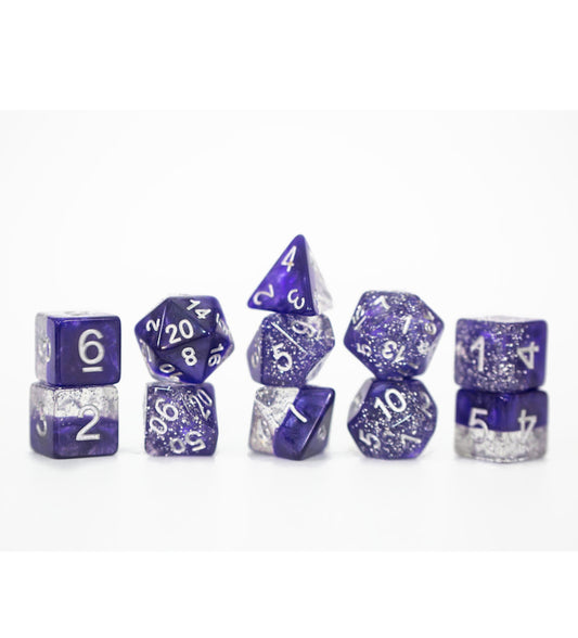 “Glitter Purple” Halfsies Dice – Sparkle Edition! (7 Polyhedral Dice Set)