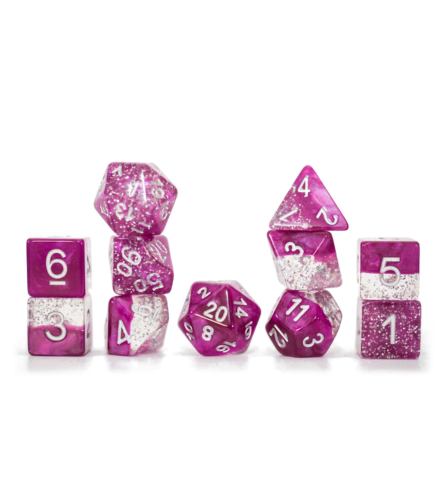 “Glitter Wine” Halfsies Dice – Sparkle Edition! (7 Polyhedral Dice Set)