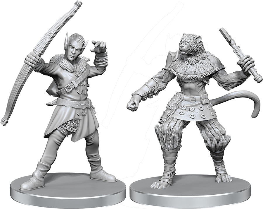 Pathfinder Battles Deep Cuts Unpainted Miniatures: W26 Elf Hunter & Catfolk Bandit