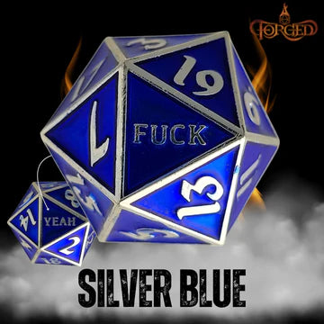 F*ck Yeah D20 Metal RPG Dice - Silver Blue