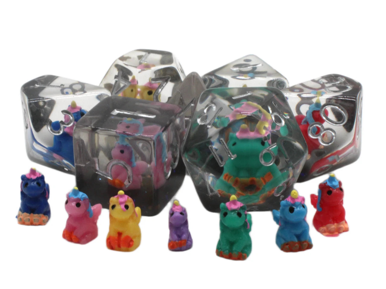 Old School 7 Piece DnD RPG Dice Set: Infused - 7 Color Unicorn