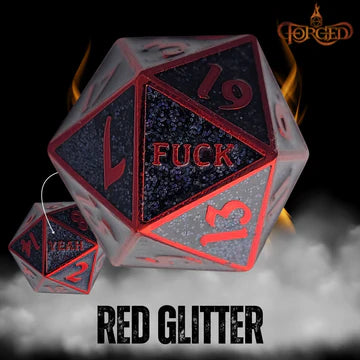 F*ck Yeah D20 Metal RPG Dice - Red Glittler