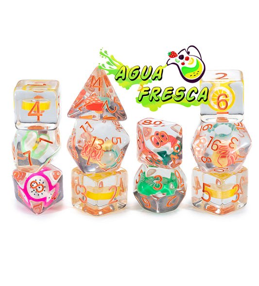 “Agua Fresca” Fruit Inclusion Dice (7 Polyhedral Dice Set)