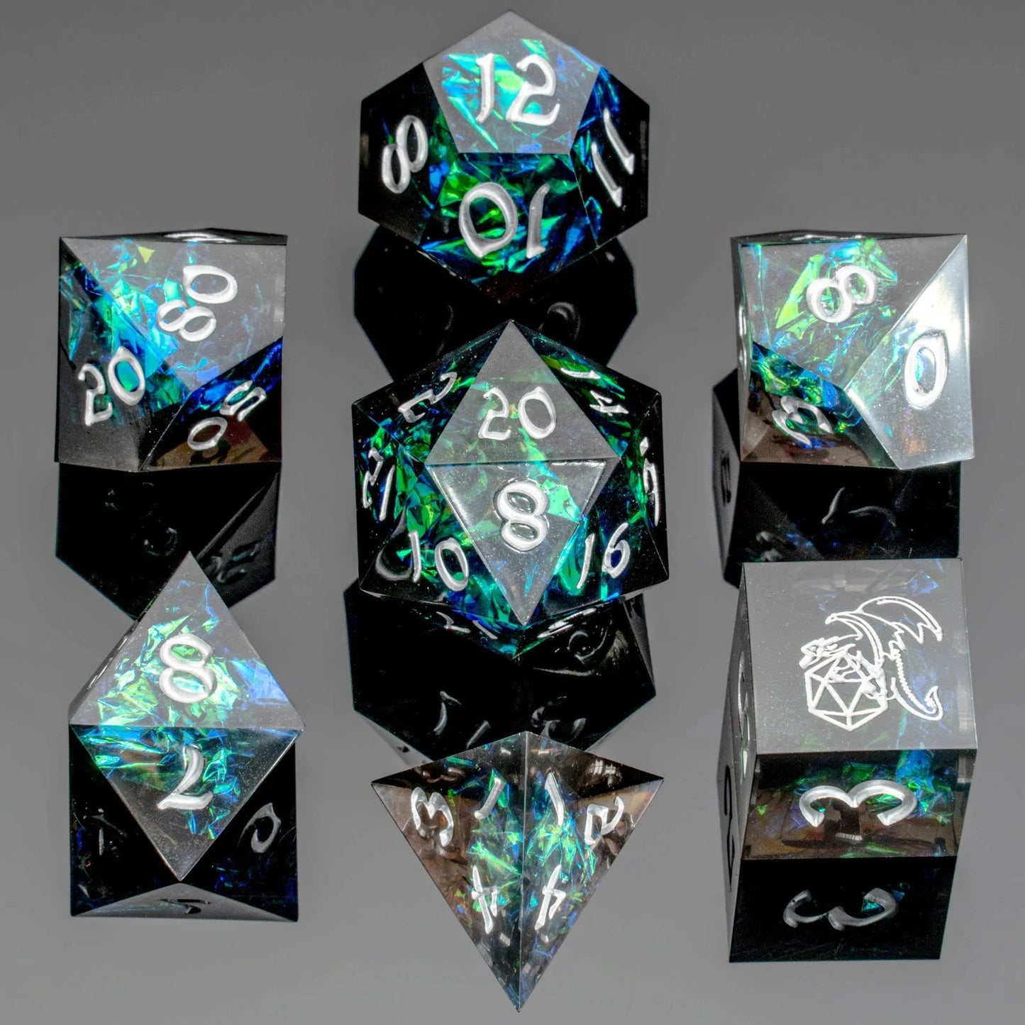 Captured Magic Hand Sanded Sharp Edge Resin - Black Polyhedral Dice Set