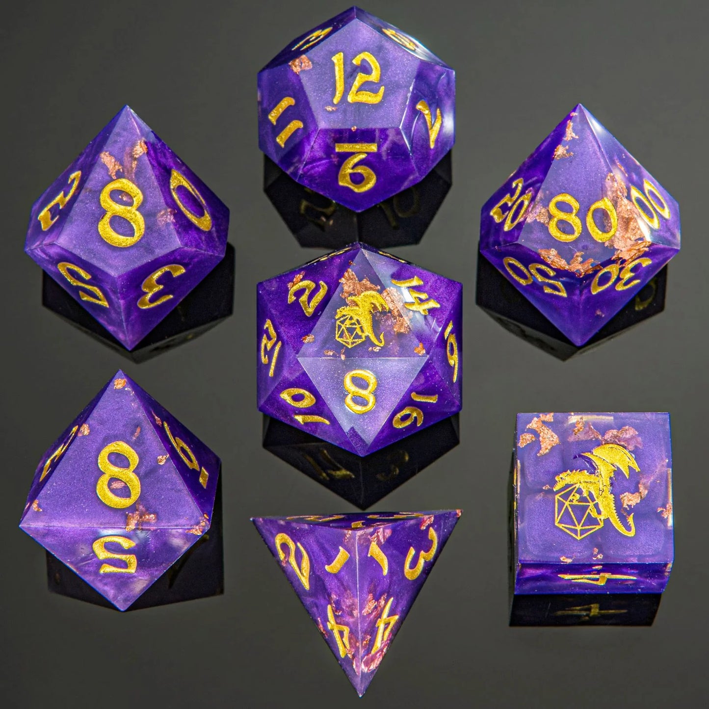 Captured Magic Hand Sanded Sharp Edge Resin - Arcane Dragon Polyhedral Dice Set