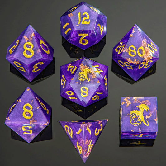 Captured Magic Hand Sanded Sharp Edge Resin - Arcane Dragon Polyhedral Dice Set