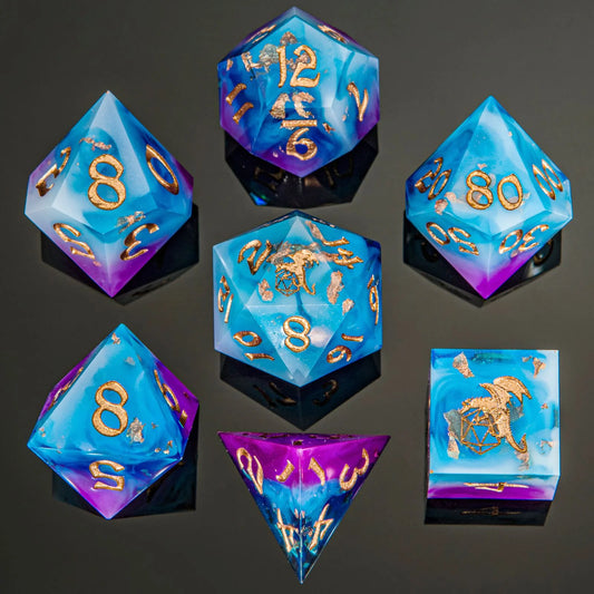 Captured Magic Hand Sanded Sharp Edge Resin - Storm Dragon Polyhedral Dice Set