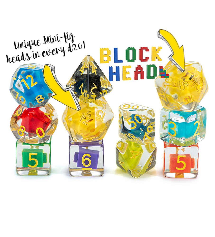 “Block Head” Inclusion Dice (7 Polyhedral Dice Set)