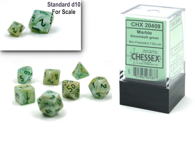 10mm Polyhedral Dice: Marble - Green/ Dark Green