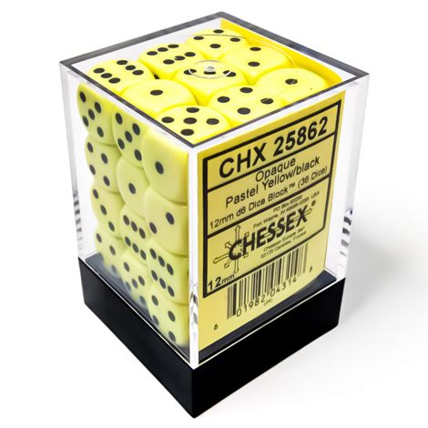 Opaque 12mm d6 Pastel Yellow/black Dice Block (36 dice)
