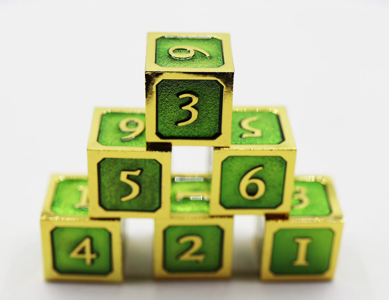 6 PIECE METAL D6'S - Green & Gold