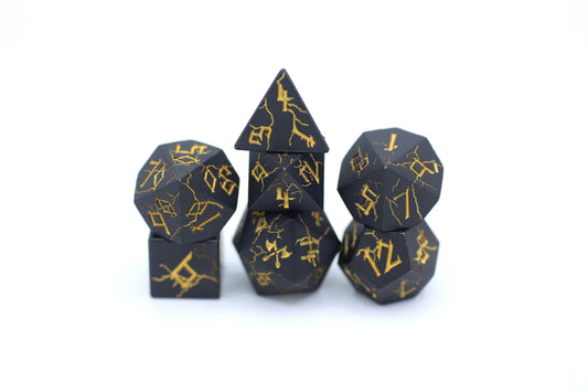 Barbarian Solid Metal Polyhedral Dice Set - Matt Black with Gold