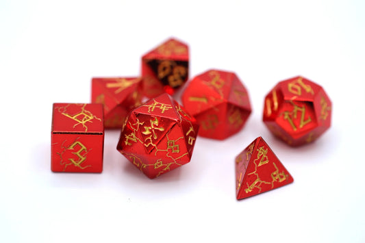 Barbarian Solid Metal Polyhedral Dice Set - Red Chrome with Gold