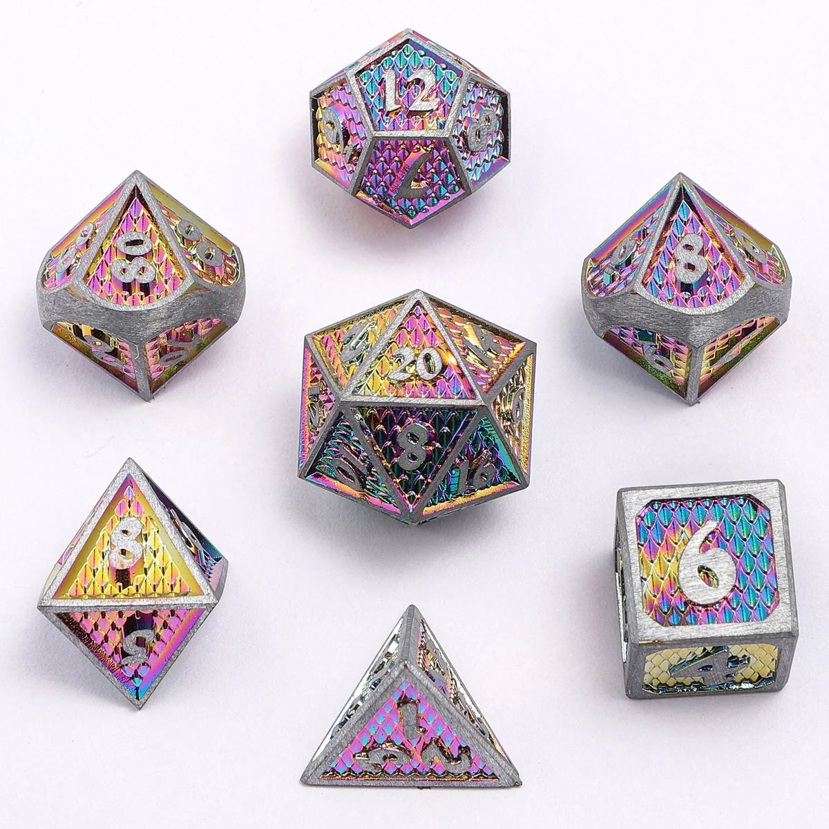 Solid Metal Mini Behemoth Dice set - Brushed Rainbow