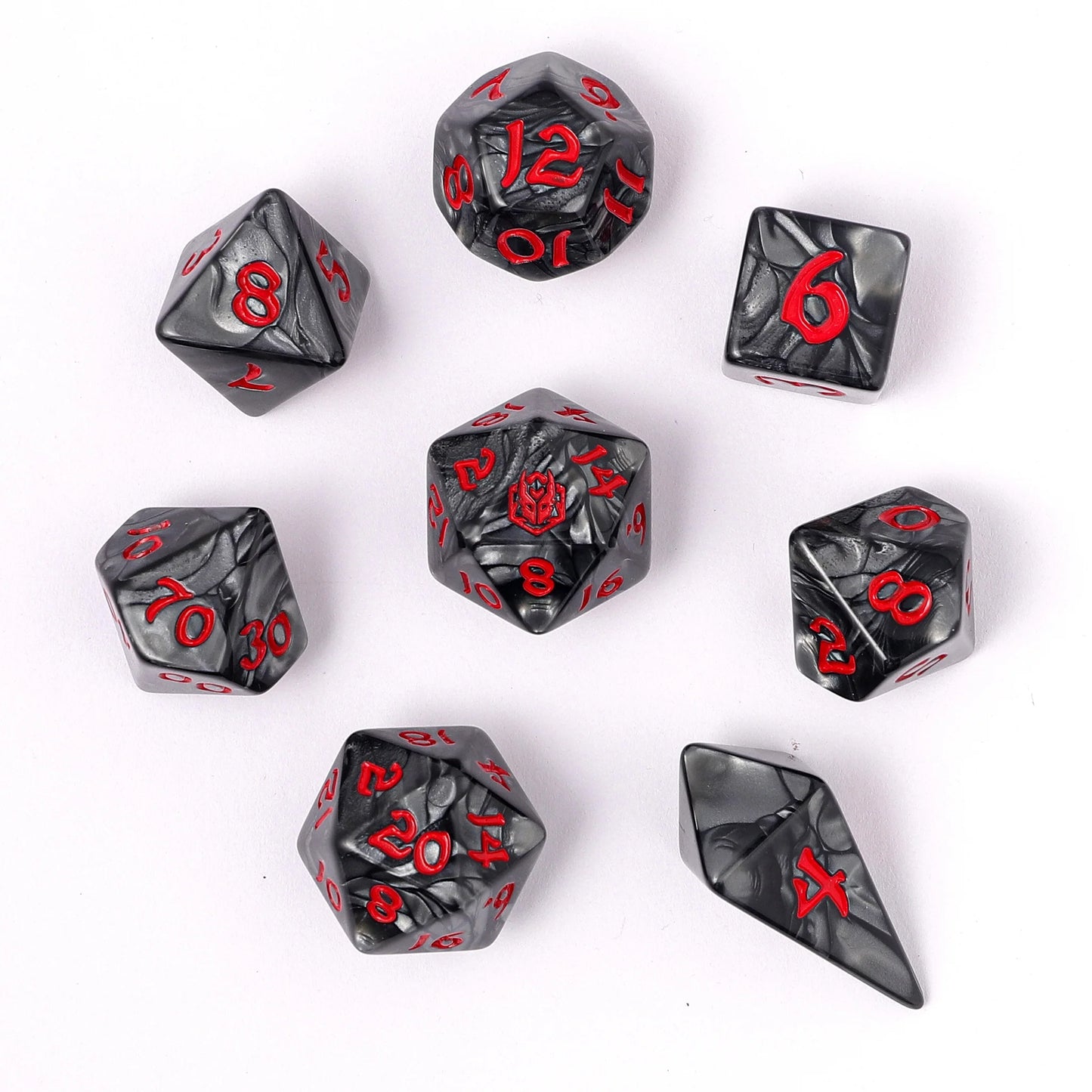 Wyrmforged Rollers - Rounded Edge 8 Piece Polyhedral Dice set - Iron Golem