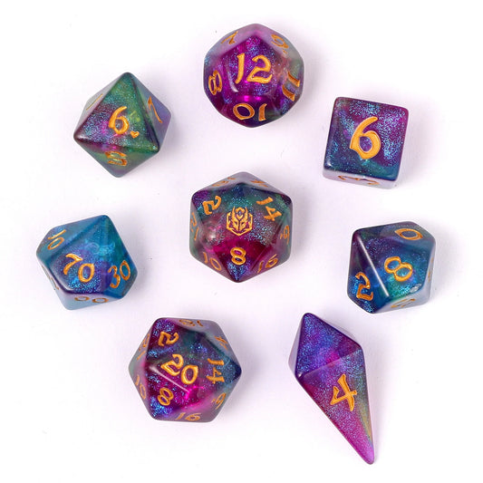 Wyrmforged Rollers - Rounded Edge 8 Piece Polyhedral Dice set - Siren's Melody