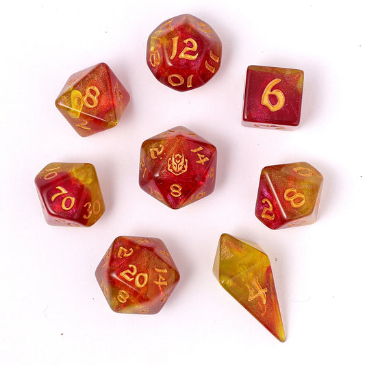 Wyrmforged Rollers - Rounded Edge 8 Piece Polyhedral Dice set - Phoenix Feather