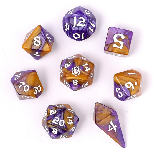Wyrmforged Rollers - Rounded Edge 8 Piece Polyhedral Dice set - Magister Robes