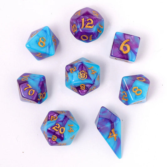 Wyrmforged Rollers - Rounded Edge 8 Piece Polyhedral Dice set - Banshee's Wail