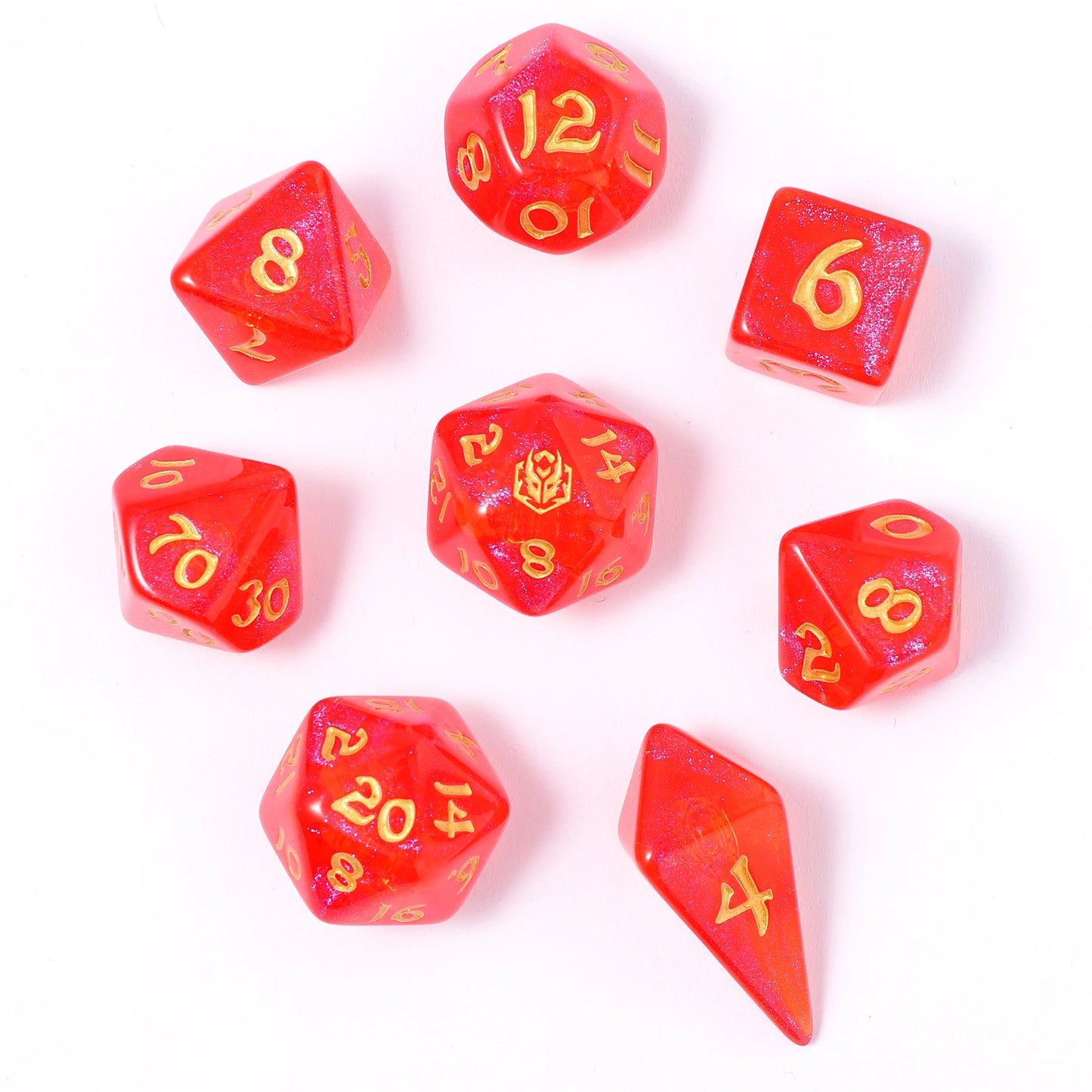 Wyrmforged Rollers - Rounded Edge 8 Piece Polyhedral Dice set - Fireball