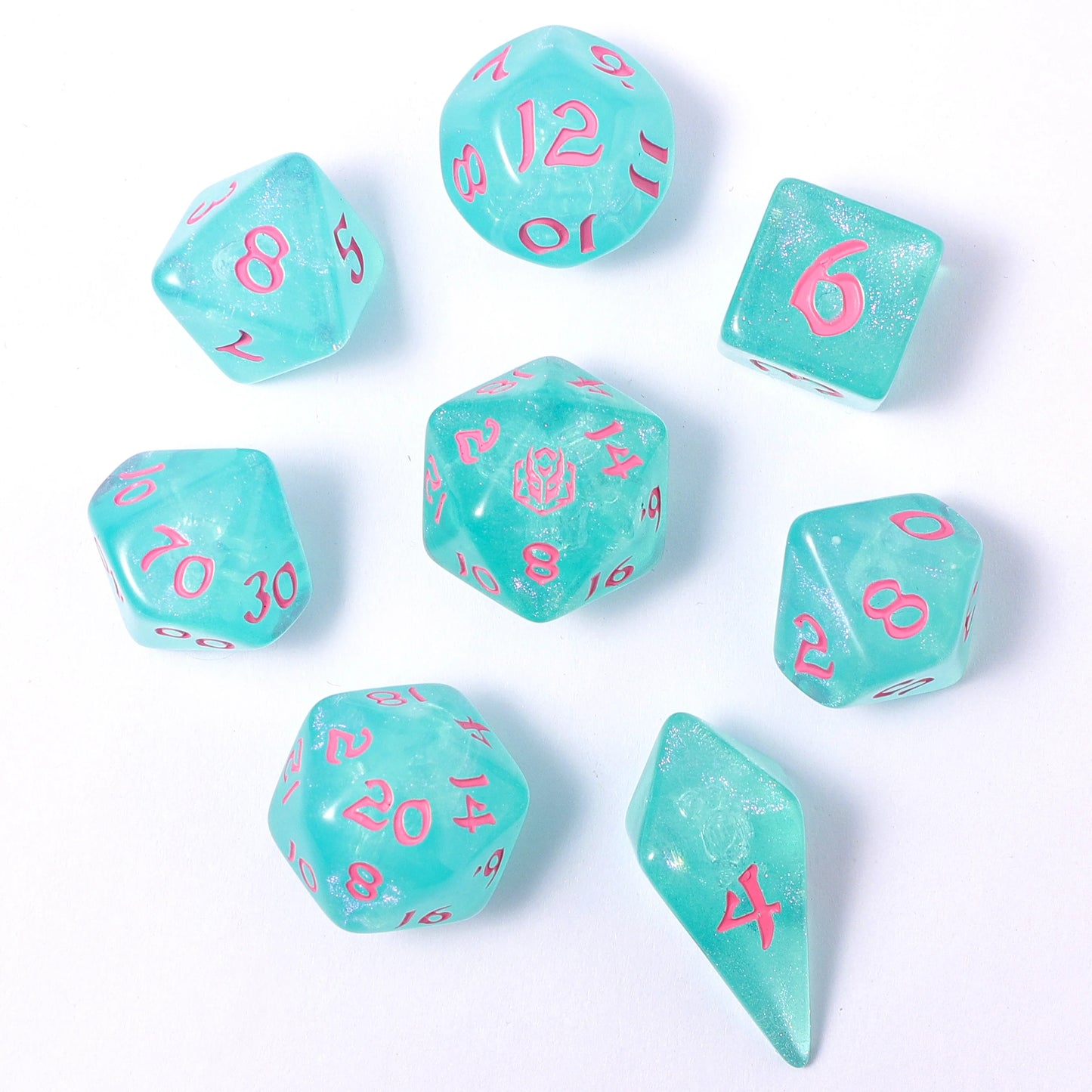 Wyrmforged Rollers - Rounded Edge 8 Piece Polyhedral Dice set - Love Potion