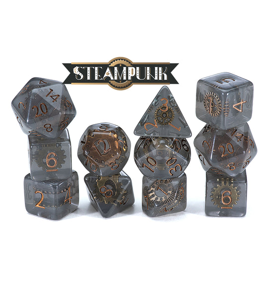 “Steampunk” Inclusion Dice (7 Polyhedral Dice Set)